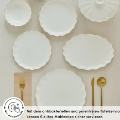 Karaca Fine Pearl Extra Shell 55-teiliges 12-Personen Geschirrset Gold