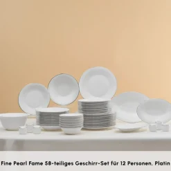 Karaca Fine Pearl Fame 58-teiliges Tafelservice für 12 Personen, Platin Platın