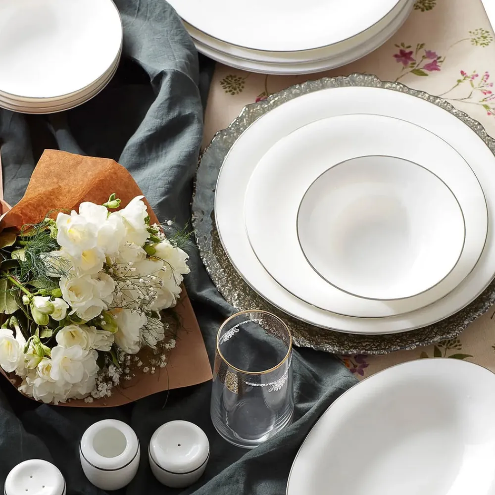 Karaca Fine Pearl Fame 58-teiliges Premium Tafelservice-Set für 12 Personen Platın