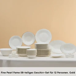 Karaca Fine Pearl Fame 58-teiliges Tafelservice für 12 Personen, Gold Best