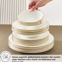 Karaca Fine Pearl Fame 58-teiliges Tafelservice für 12 Personen, Gold Best