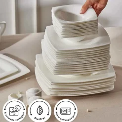 Karaca Fine Pearl Helen 58-teiliges Tafelservice für 12 Personen – Eckiges Perlendesign Weıß01 Discount