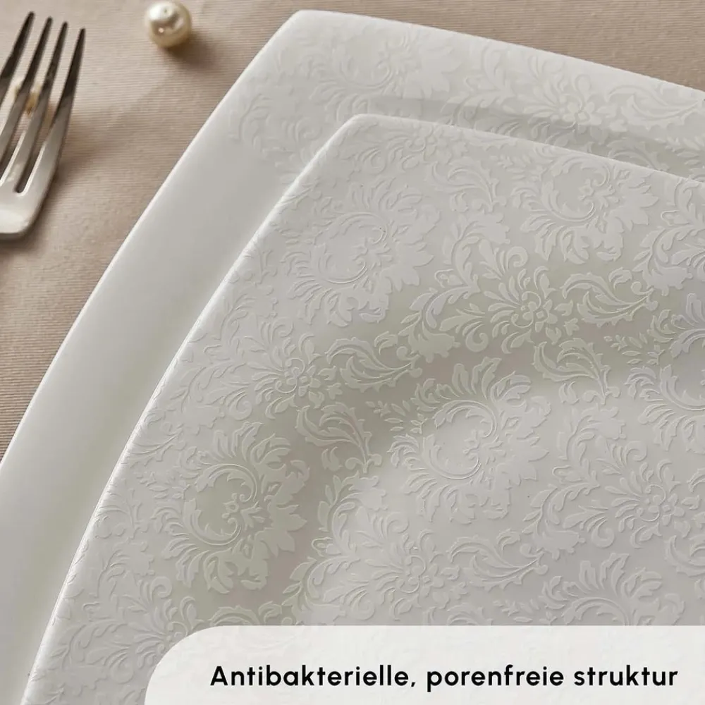 Karaca Fine Pearl Helen 58-teiliges Tafelservice für 12 Personen – Eckiges Perlendesign Weıß01 Discount