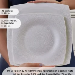 Karaca Fine Pearl Helen 58-teiliges Tafelservice für 12 Personen – Eckiges Perlendesign Weıß01 Discount