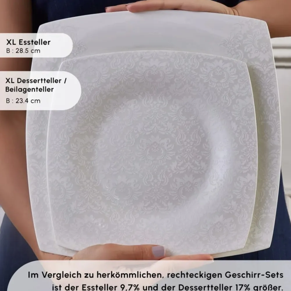 Karaca Fine Pearl Helen 58-teiliges Tafelservice für 12 Personen – Eckiges Perlendesign Weıß01 Discount