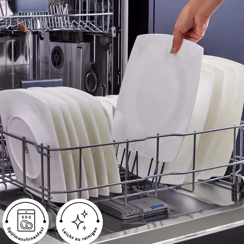 Karaca Fine Pearl Helen 58-teiliges Tafelservice für 12 Personen – Eckiges Perlendesign Weıß01 Discount