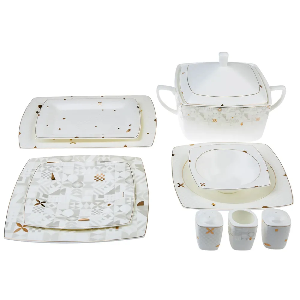 Karaca Fine Pearl Lyria 62-teiliges Geschirrset für 12 Personen Multıfarben Clearance