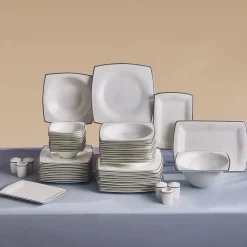 Karaca Fine Pearl Neklus 58-Teiliges 12-Personen Geschirrset Platin Gold Hot