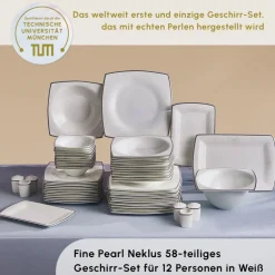 Karaca Fine Pearl Neklus 58-Teiliges 12-Personen Geschirrset Platin Gold Hot