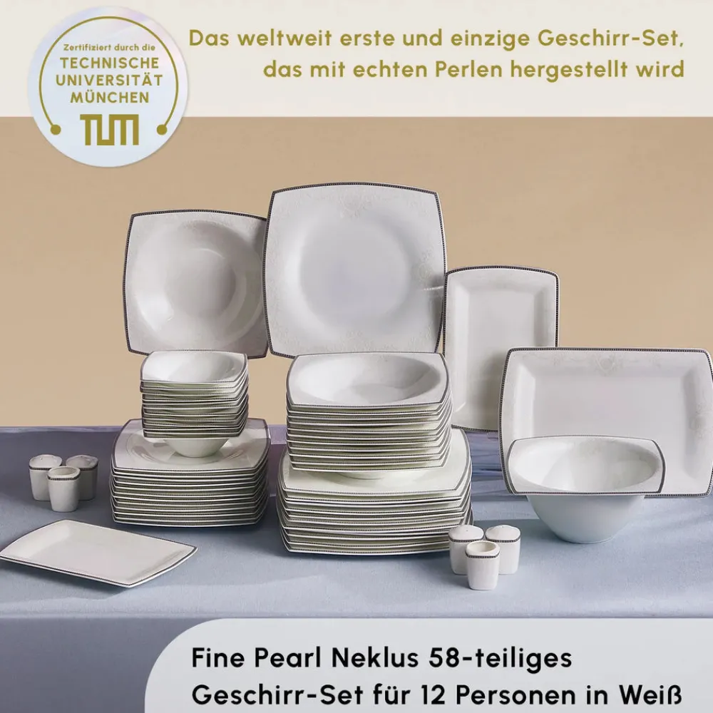 Karaca Fine Pearl Neklus 58-Teiliges 12-Personen Geschirrset Platin Gold Hot
