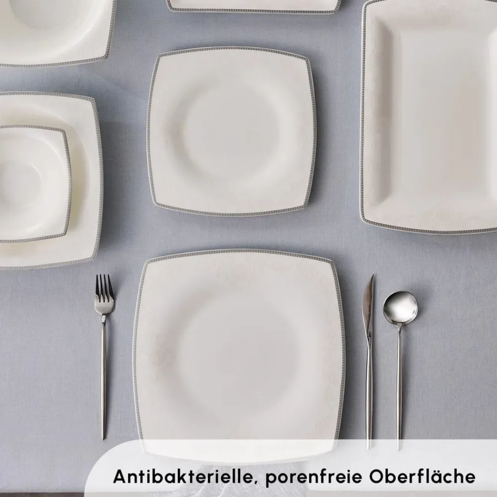 Karaca Fine Pearl Neklus 58-Teiliges 12-Personen Geschirrset Platin Gold Hot