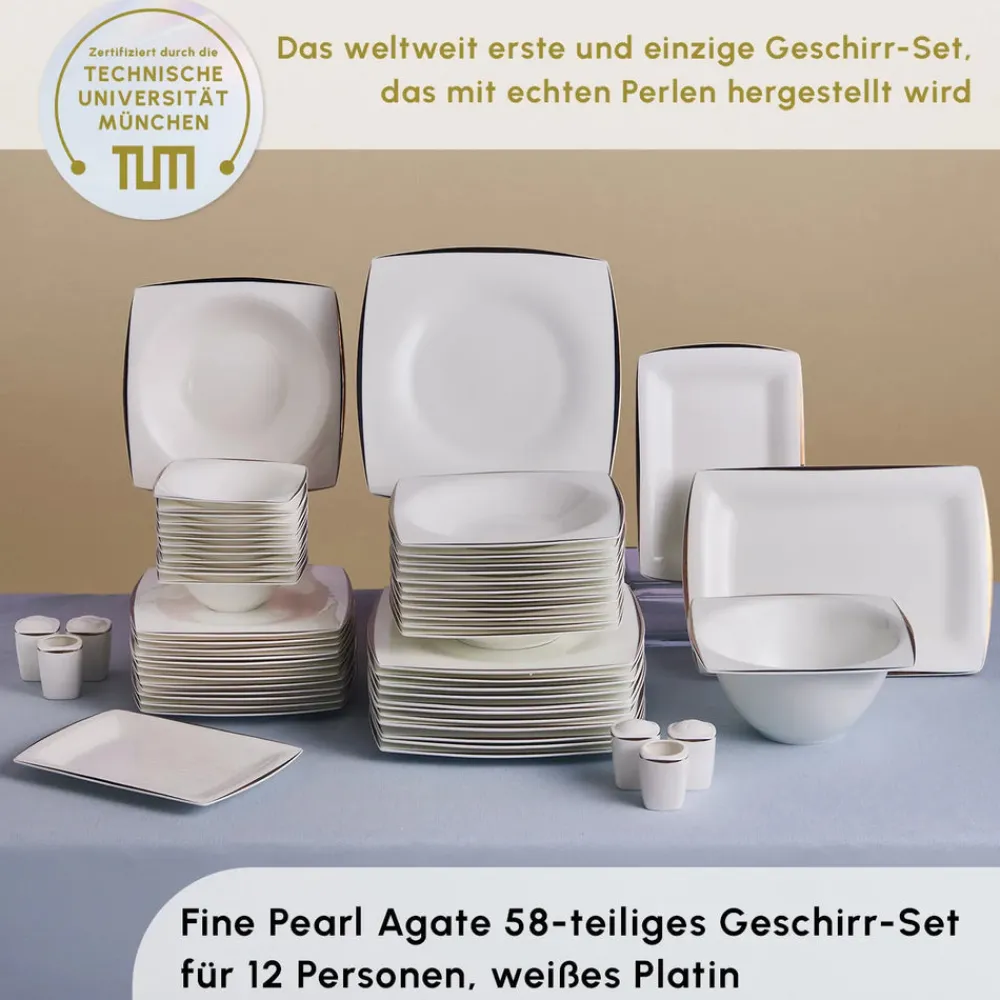 Karaca Fine Pearl New Agate 58-Teiliges 12-Personen Geschirrset Platin Platın Clearance