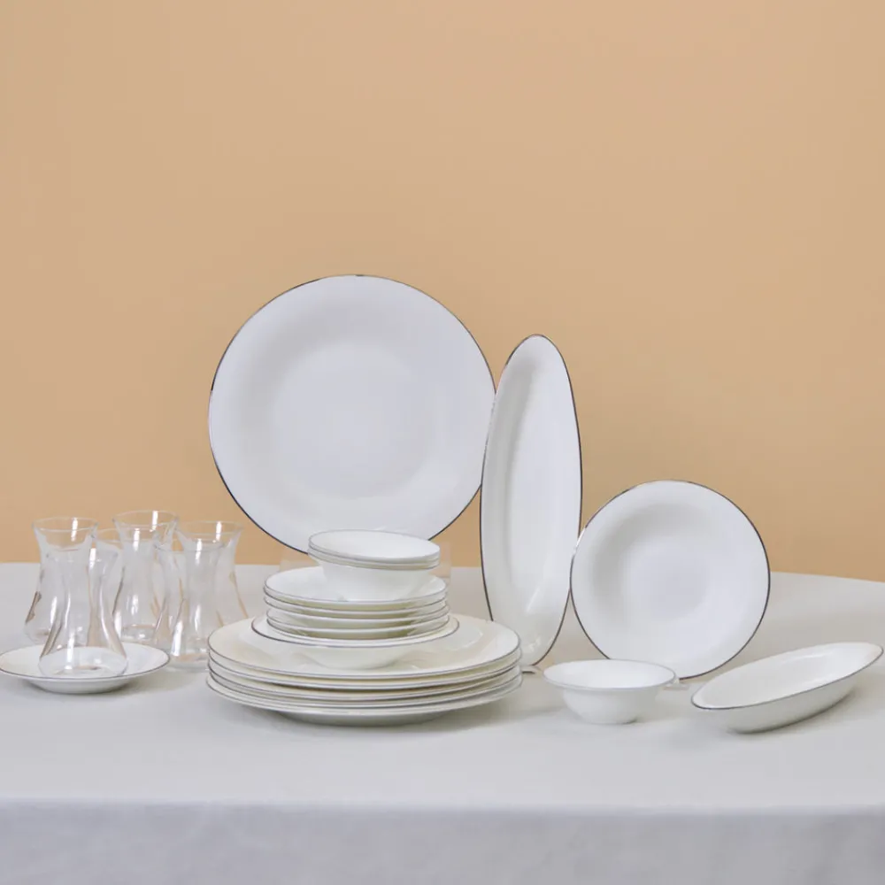 Karaca Fine Pearl New Fame Frühstücksset für 6 Personen, 26-teilig – Platin Platın New