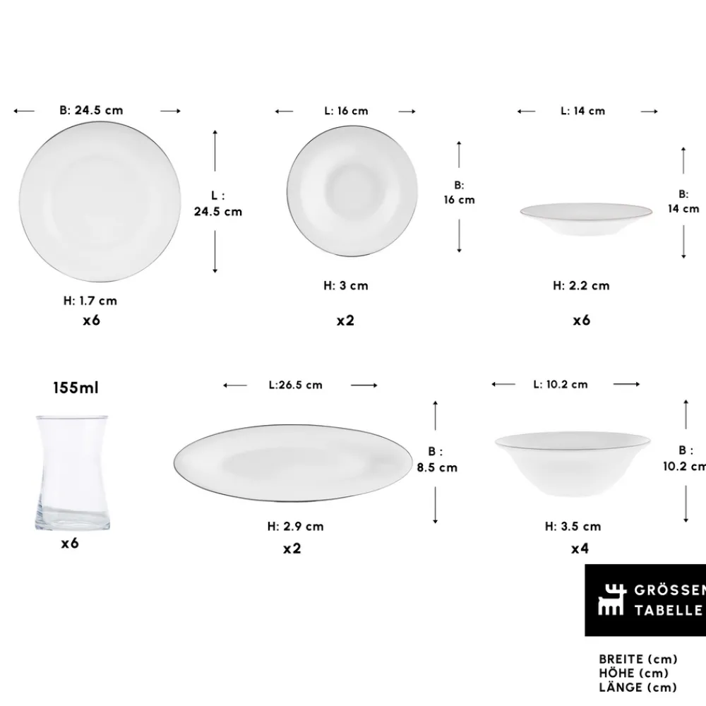 Karaca Fine Pearl New Fame Frühstücksset für 6 Personen, 26-teilig – Platin Platın New