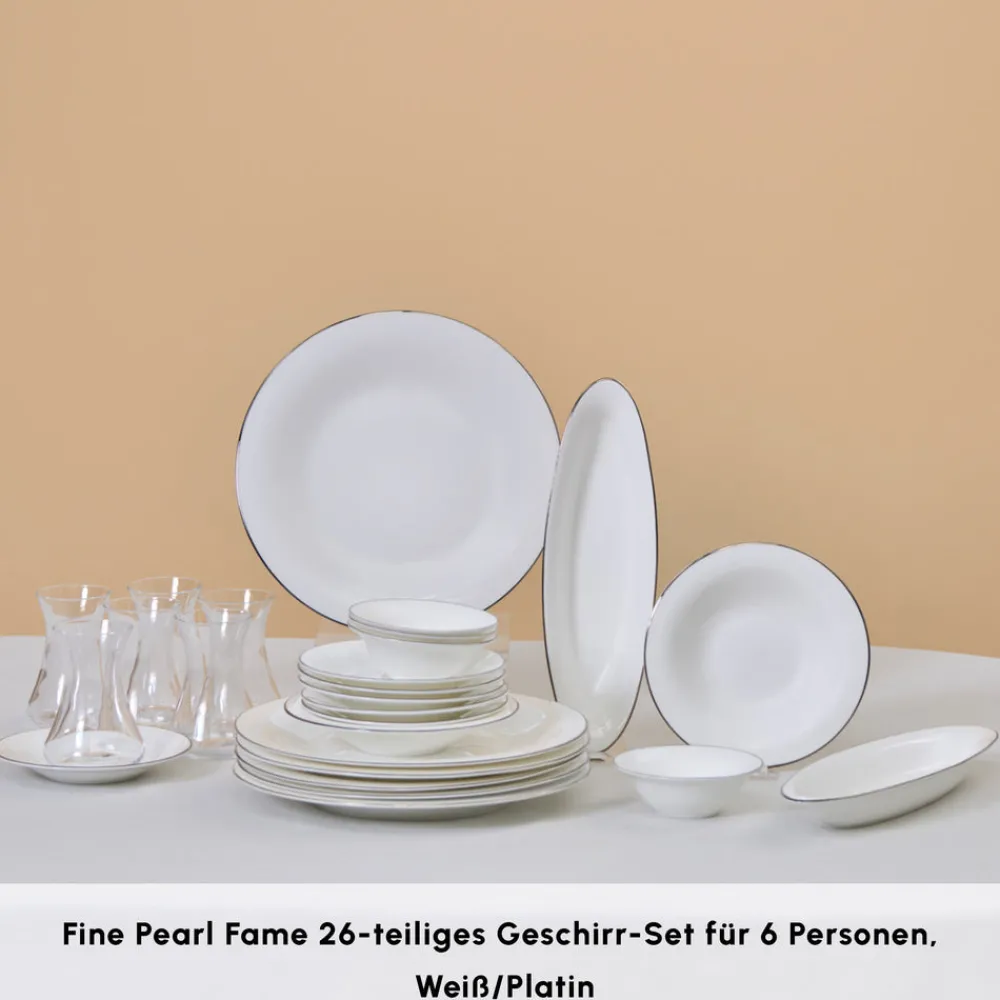 Karaca Fine Pearl New Fame Frühstücksset für 6 Personen, 26-teilig – Platin Platın New