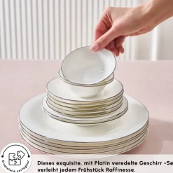 Karaca Fine Pearl New Fame Frühstücksset für 6 Personen, 26-teilig – Platin Platın New