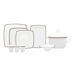 Karaca Fine Pearl Norma 62-teiliges quadratisches Tafelbesteck für 12 Personen Marıne02