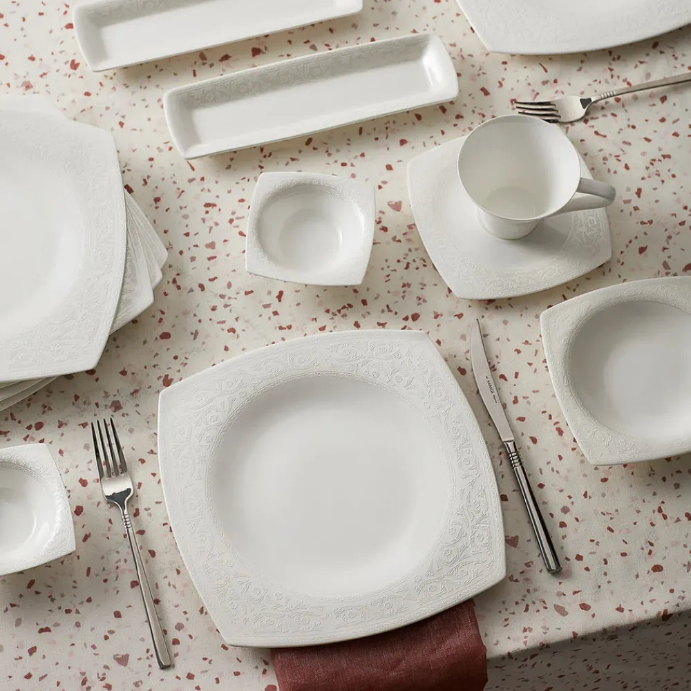Karaca Fine Pearl Roma 26-Teiliges 6-Personen Frühstücksset Quadrat Weıß01 Outlet