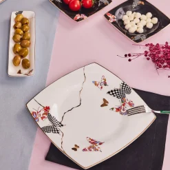 Karaca Fine Pearl Unique 14-teiliges quadratisches Frühstücksset und Servierschalen für 6 Personen Multıfarben Discount