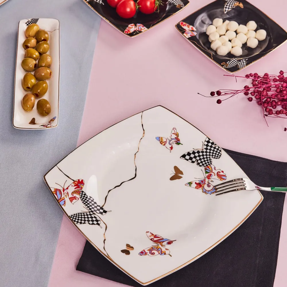 Karaca Fine Pearl Unique 14-teiliges quadratisches Frühstücksset und Servierschalen für 6 Personen Multıfarben Discount
