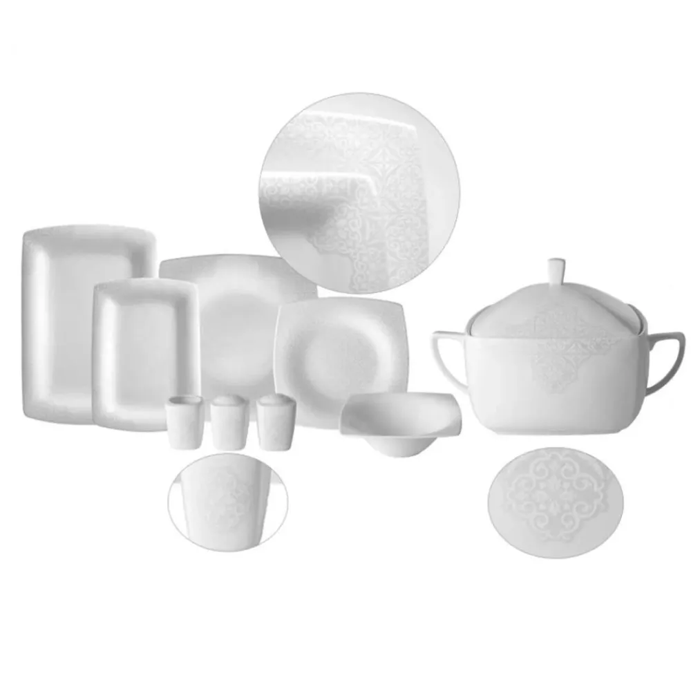 Karaca Fine Pearl Valentina 62 Pieces Pearl Dinnerware Square, Service for 12 Whıte01 Sale