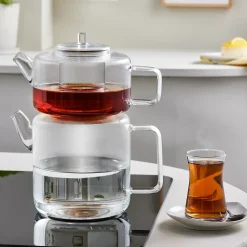 Karaca Flache Borosilikatglas-Teekanne Farblös Outlet