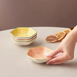 Karaca Floral Snack Schale, , Hexagon, 10 cm Gelb Sale
