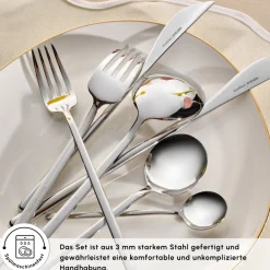 Karaca Focus 84-teiliges Besteckset für 12 Personen Mit Box Platın New