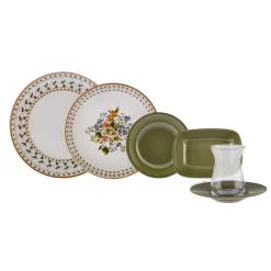 Karaca Foliage 25 Teile für 6 Personen Porzellan Frühstück/Service Set Multıfarben New