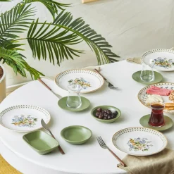 Karaca Foliage 25 Teile für 6 Personen Porzellan Frühstück/Service Set Multıfarben New