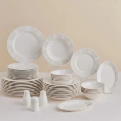 Karaca Forever Bone China New Olio 53-teiliges Tafelservice für 12 Personen, Weiß Beyaz New