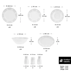 Karaca Forever Bone China New Olio 53-teiliges Tafelservice für 12 Personen, Weiß Beyaz New