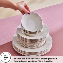 Karaca Forever Bone China New Olio 53-teiliges Tafelservice für 12 Personen, Weiß Beyaz New