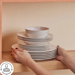 Karaca Forever Bone China New Olio 53-teiliges Tafelservice für 12 Personen, Weiß Beyaz New