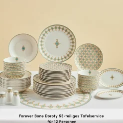 Karaca Forever Bone Dorothy, 53-teiliges Tafelservice für 12 Personen Gold Best