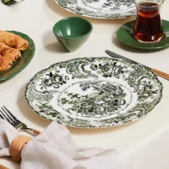 Karaca Forever Bone Vittoria, Frühstücksset 26-teilig für 6 Personen Grün01 New