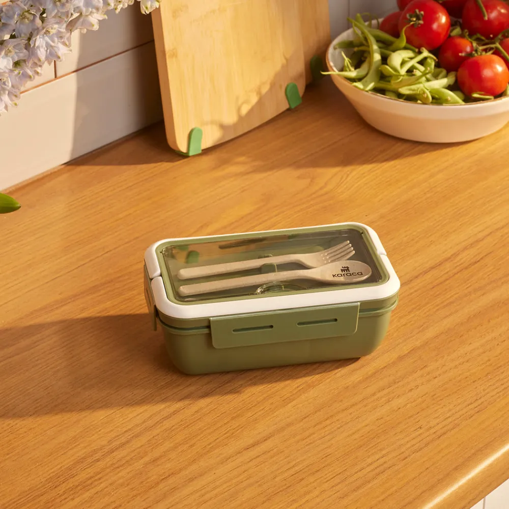 Karaca Fusca Lunchbox mit Gabel und Löffel Grün Discount