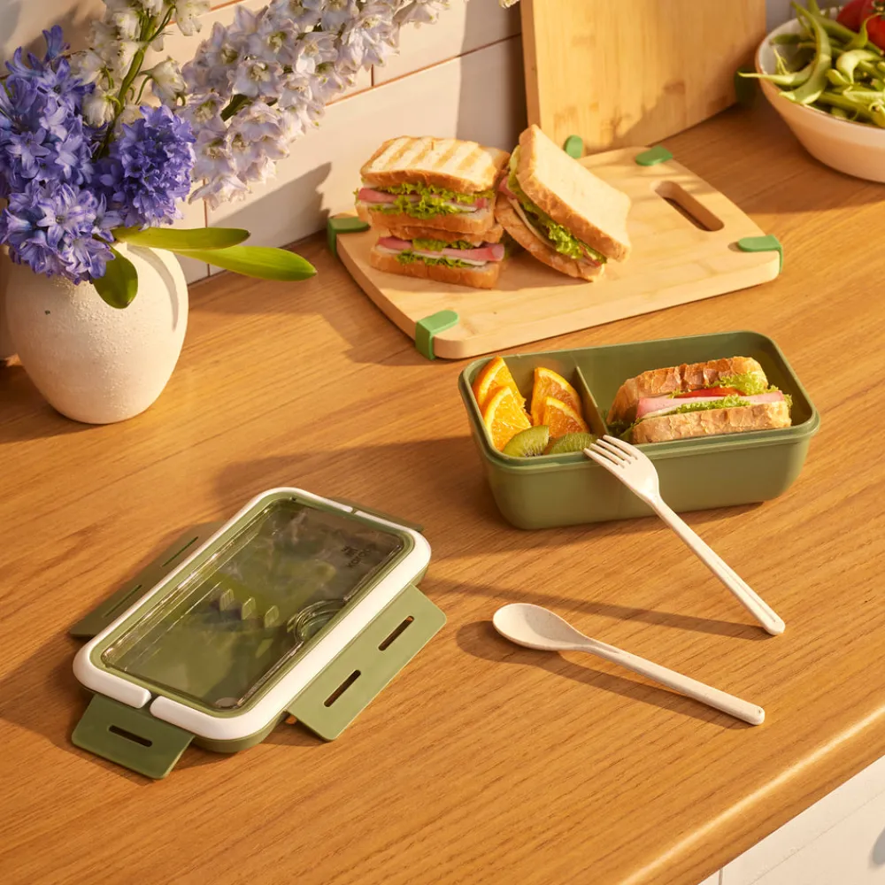 Karaca Fusca Lunchbox mit Gabel und Löffel Grün Discount