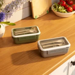 Karaca Fusca Lunchbox mit Gabel und Löffel Grün Discount