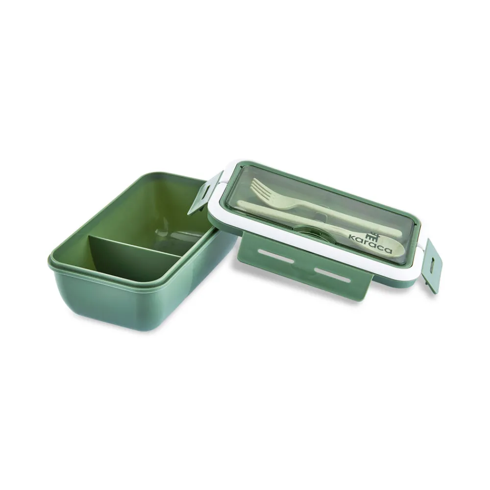 Karaca Fusca Lunchbox mit Gabel und Löffel Grün Discount