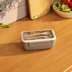 Karaca Fusca Lunchbox mit Gabel und Löffel Grau Hot