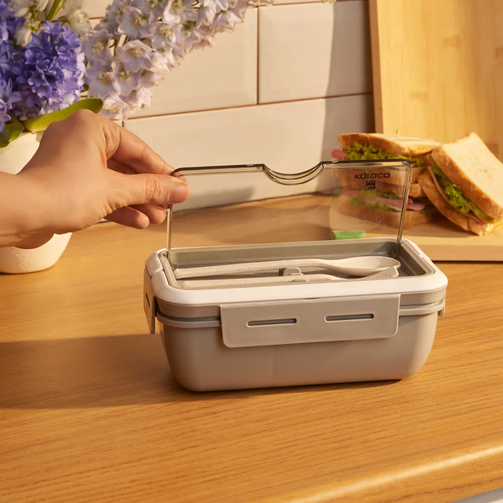 Karaca Fusca Lunchbox mit Gabel und Löffel Grau Hot