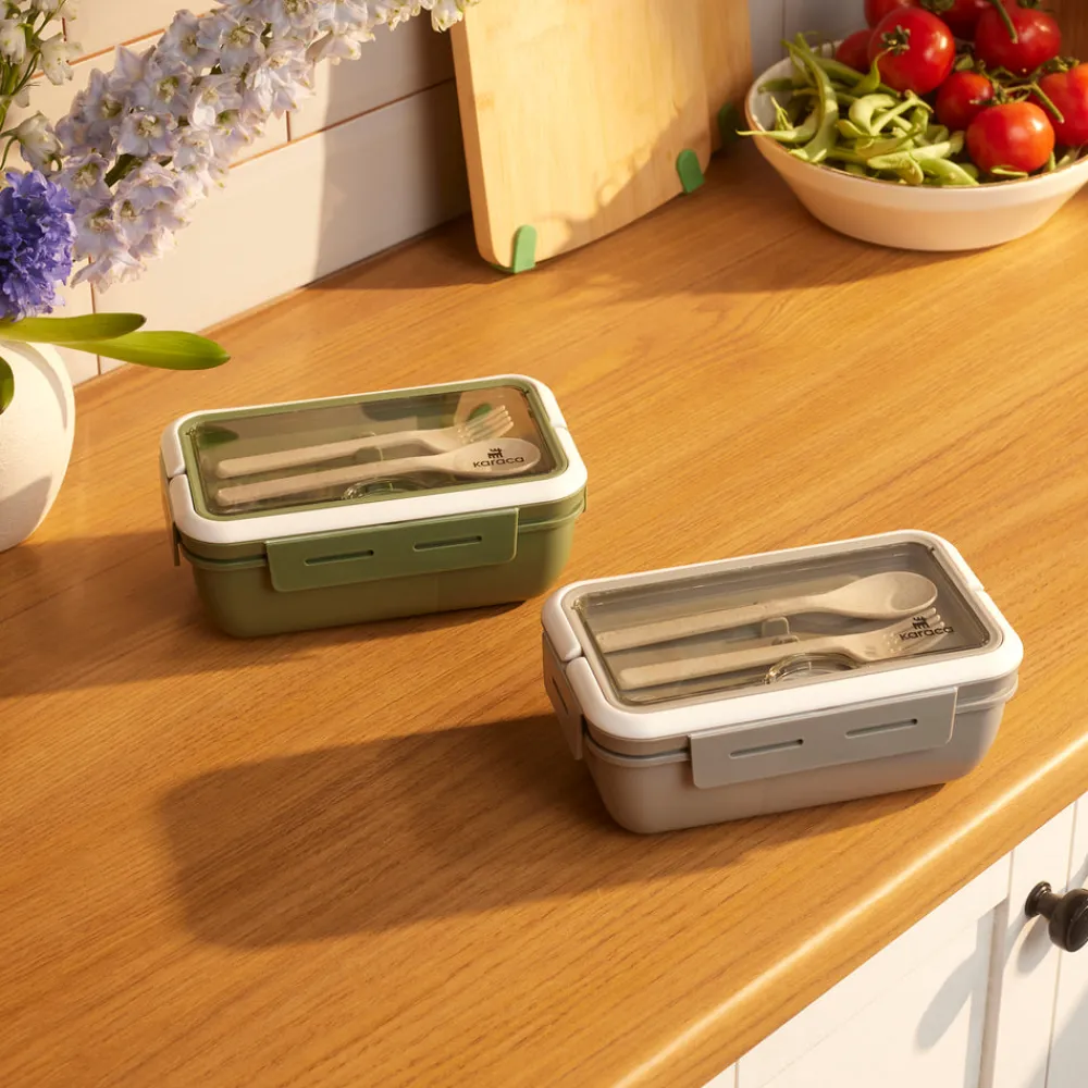 Karaca Fusca Lunchbox mit Gabel und Löffel Grau Hot