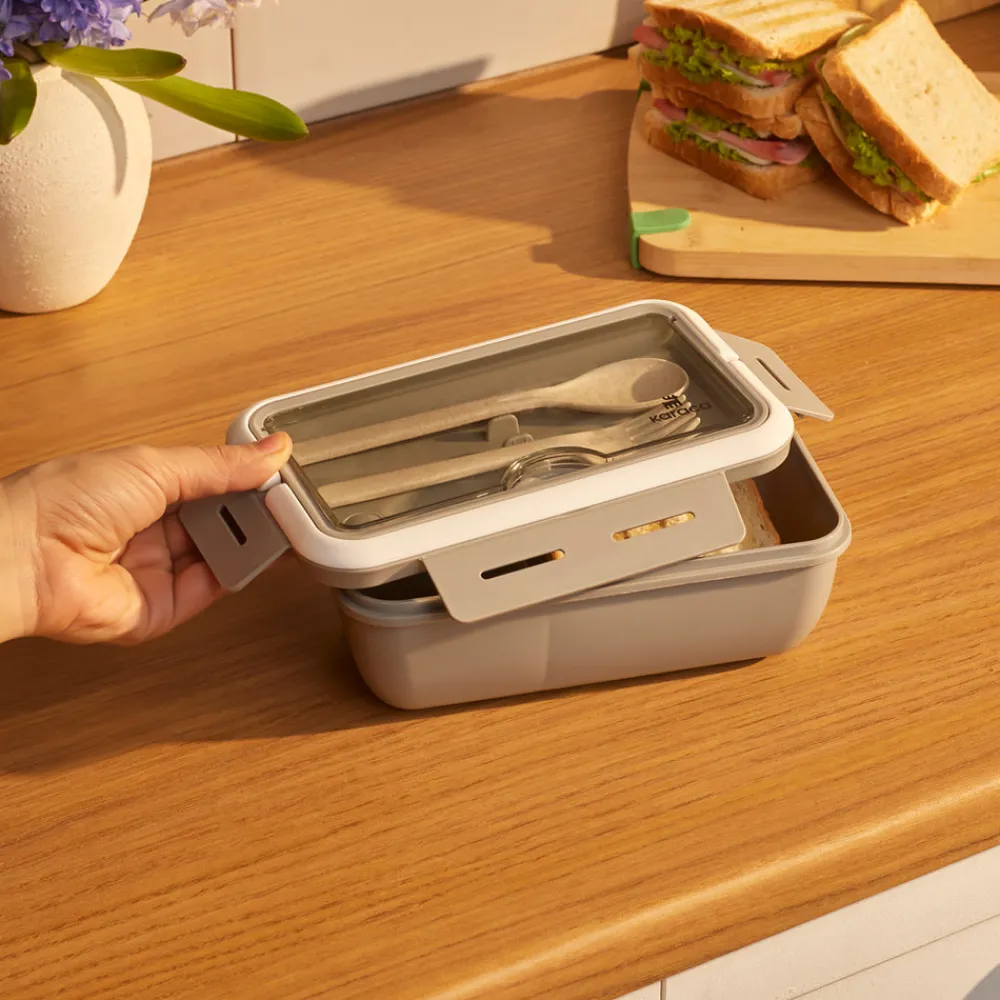 Karaca Fusca Lunchbox mit Gabel und Löffel Grau Hot