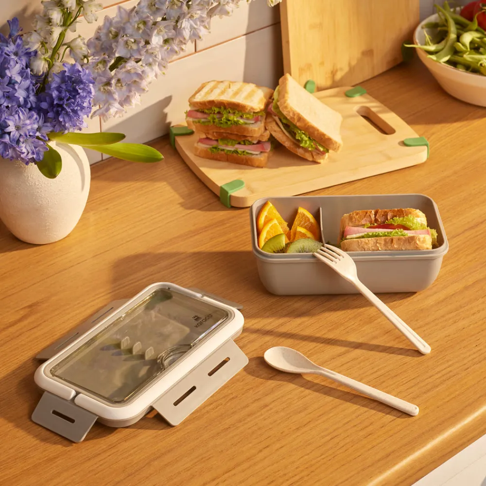 Karaca Fusca Lunchbox mit Gabel und Löffel Grau Hot