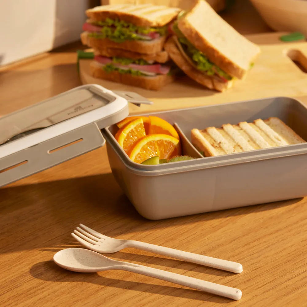 Karaca Fusca Lunchbox mit Gabel und Löffel Grau Hot