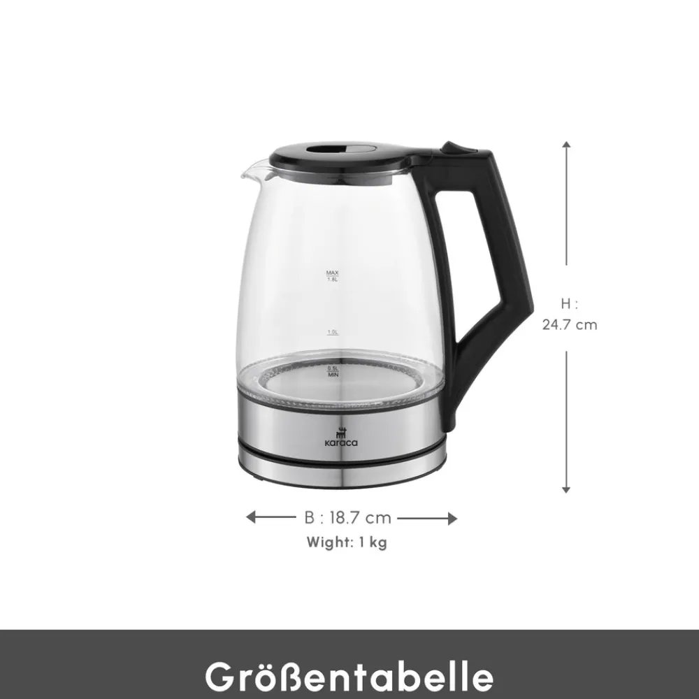 Karaca Glacia Glas Wasserkocher, 2200W, 1,8L, Transparent Hot