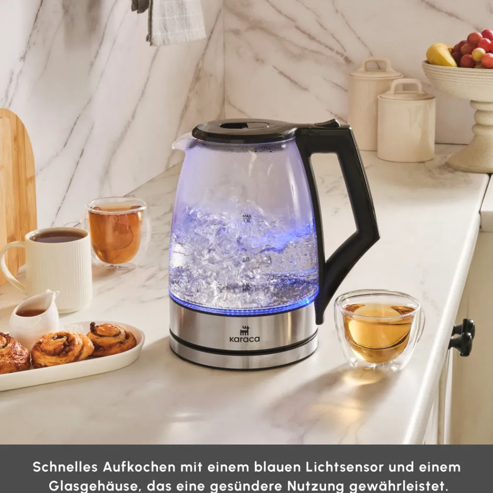 Karaca Glacia Glas Wasserkocher, 2200W, 1,8L, Transparent Hot