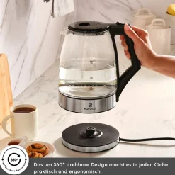 Karaca Glacia Glas Wasserkocher, 2200W, 1,8L, Transparent Hot