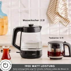 Karaca Glass Tea XL 2 in 1 Glas-Teemaschine Space Gray Space Grau Outlet